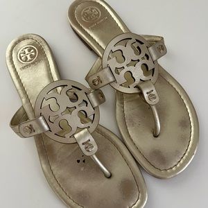 Tory Burch Miller Sandal in Gold. Size 8.5.